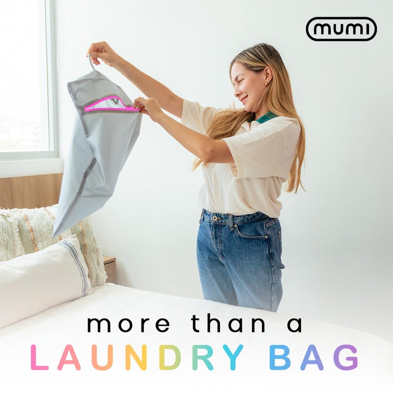 MUMI Travel Laundry Bag â€“ Moisture & Smell-Proof Clothes Bag with Folding Hanger & Outer Pouch | Large Laundry Storage Bag for Suitcase, Gym & Packing | Dirty Clothes Organizer (Grey) - Image 4